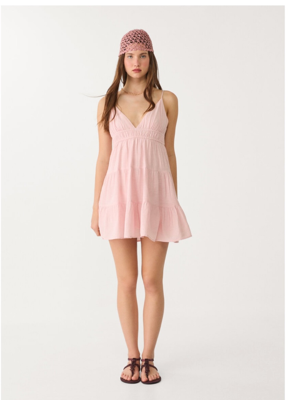 Stradivarius Tiered V-Neck Mini Dress